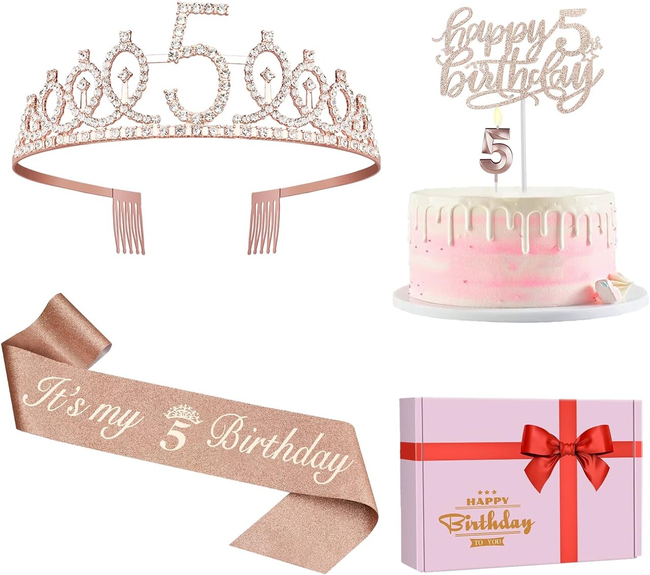 5th Birthday Decorations for Girls, 5th Birthday Sash, Crown/Tiara, Candles, Cake Toppers. 5th Birthday Gifts for Girls, 5 Birthday Decorations for Girls, 5 Birthday Party Decorations